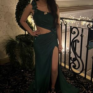 One Shoulder Emerald Green Dress